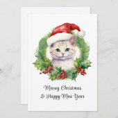Meowy Kerst Schattige Funny Cat Op Santa Hat Feestdagenkaart (Voorkant / Achterkant)