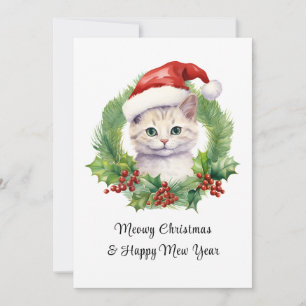 Meowy Kerst Schattige Funny Cat Op Santa Hat Feestdagenkaart
