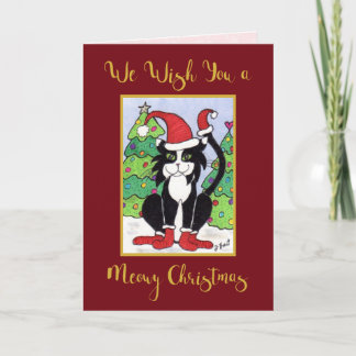 Meowy Kerst Schattige Tuxedo Cat Aangepaste Vakant Feestdagen Kaart