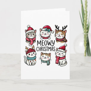 Meowy Kerst Schattigee Katten Vakantie Blank Gevou Kaart
