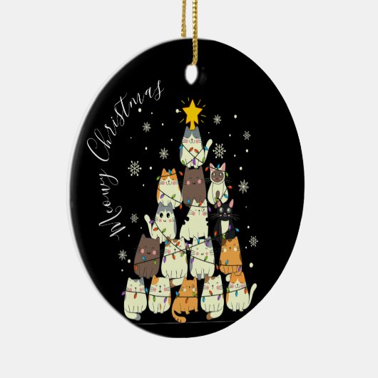 Meowy Kerst Vrolijke Kat Boom Keramisch Ornament (Rechts)