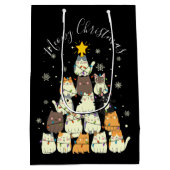Meowy Kerst Vrolijke Kat Boom Medium Cadeauzakje (Achterkant)