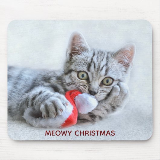 Meowy Kerstcute Gray Tabby Cat Muismat (Voorkant)