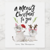 Meowy Kerstcute-katten Wijn Etiket (Enkel label)