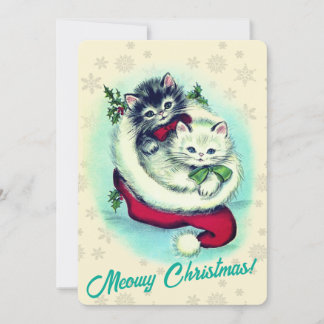 Meowy Kerstcute Kittens Retro Artwork Feestdagenkaart