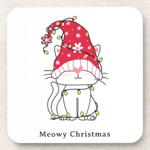 Meowy Kerstfeest Funny Cat Bier Onderzetter