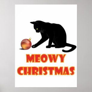 Meowy Kerstfeest Funny Cat Poster