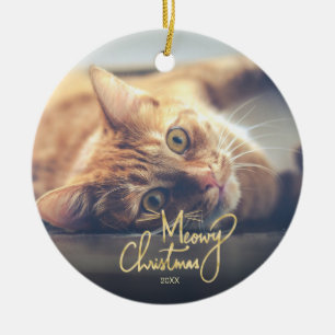 Meowy Kerstfeest Funny Cat Thlek Foto Keramisch Ornament