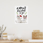 Meowy Kerstfeest Funny Kitty Cat Poster (Keuken)