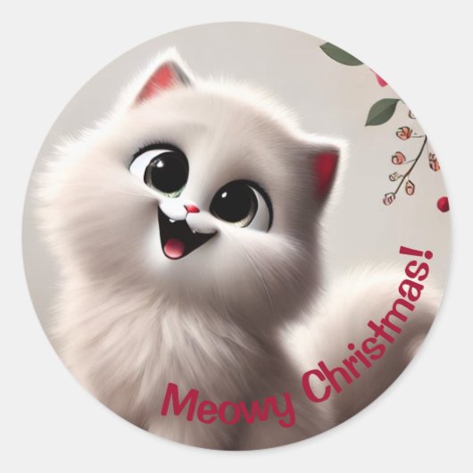 Meowy Kerstfeestdag Ronde Sticker (Voorkant)