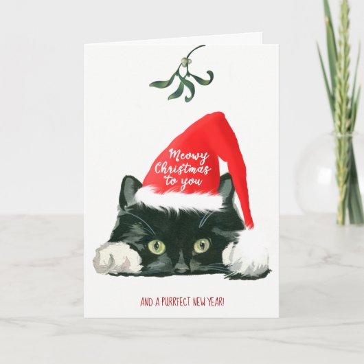 Meowy Kerstkaart Leuke Kattenvakantie Kerstmis Feestdagen Kaart (Voorkant)
