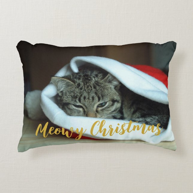 Meowy kerstkat accent kussen (Voorkant)