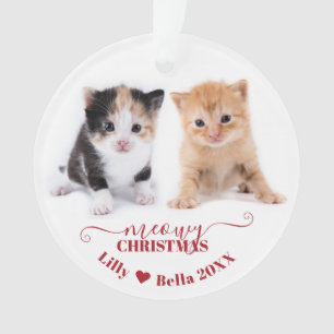 Meowy kerstkat Foto Names Red Ornament
