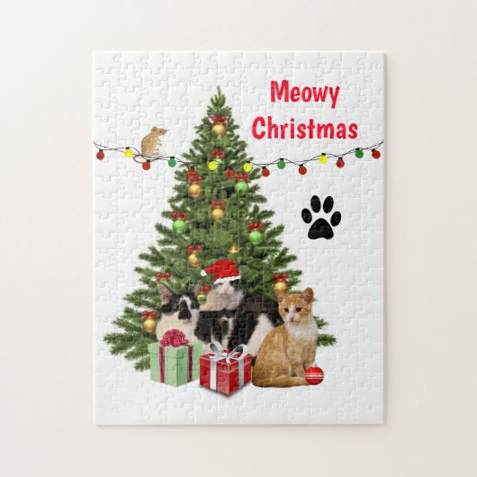 Meowy kerstkat/kattever legpuzzel (Verticaal)