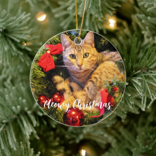 Meowy kerstkat keramisch ornament (Boom)