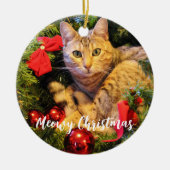Meowy kerstkat keramisch ornament (Voorkant)