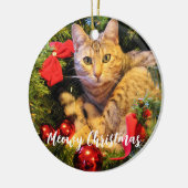 Meowy kerstkat keramisch ornament (Links)