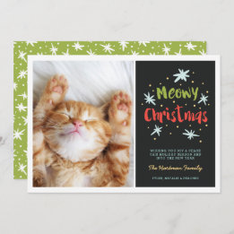 Meowy kerstKat Moderne kerstfoto Groen Feestdagenkaart