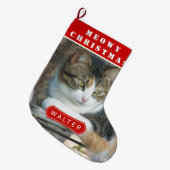 Meowy kerstkat rode kerstfoto grote kerstsok (Voorkant (Hangend))