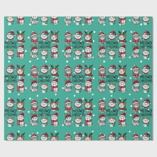 Meowy kerstkatten cadeaupapier (Vlak)