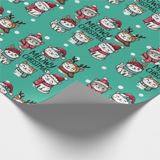 Meowy kerstkatten cadeaupapier (Hoek)