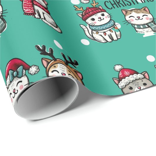 Meowy kerstkatten cadeaupapier (Rol Hoek)