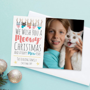 Meowy Kerstkatten + gewei vakantie fotokaart Feestdagenkaart
