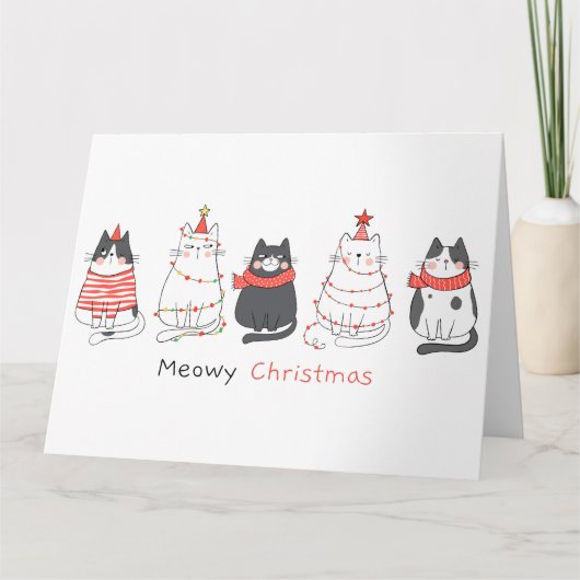 Meowy kerstkatten kaart (Voorkant)