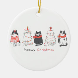 Meowy kerstkatten keramisch ornament