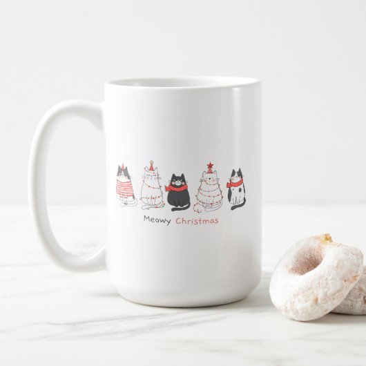 Meowy kerstkatten koffiemok (Met donut)