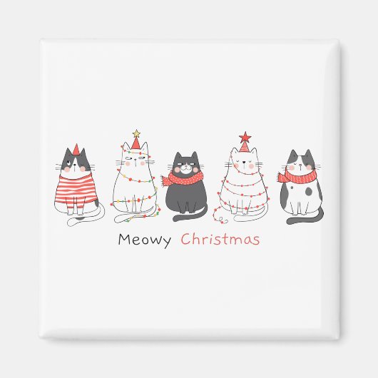 Meowy kerstkatten magneet (Voorkant)