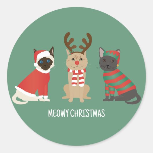Meowy kerstkatten ronde sticker (Voorkant)