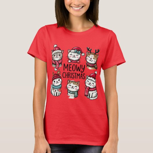 Meowy kerstkatten t-shirt (Voorkant)