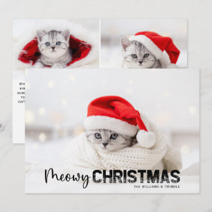 Meowy Kerstmis 3 Fotocaat Lover Pet Holiday Card Feestdagenkaart
