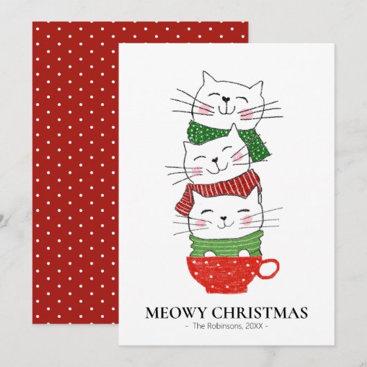 Meowy Kerstmis 3-kattenbekertjes Feestdagenkaart (Voorkant / Achterkant)
