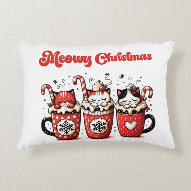 Meowy Kerstmis Accent Kussen (Voorkant)