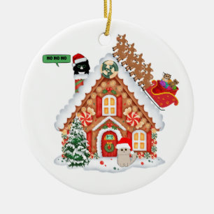 Meowy Kerstmis Bezoek Van Santa Cat en Vrienden Keramisch Ornament