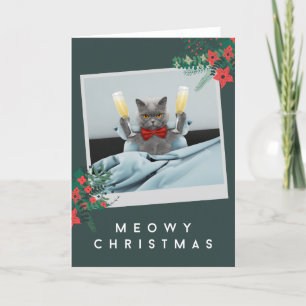 Meowy Kerstmis - Bow Stropdas Cat & Champagne Glas Feestdagen Kaart