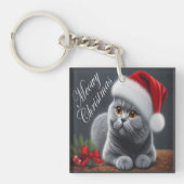 Meowy Kerstmis Britse Korthaar Santa Cat Sleutelhanger (voorkant)