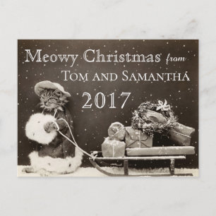 Meowy Kerstmis  Cat Funny Kerstmis Feestdagenkaart
