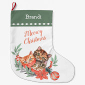 Meowy Kerstmis Cute Kitten Wreath Grote Kerstsok (Voorkant)