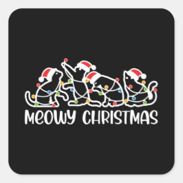 Meowy Kerstmis, Cute Santa Cats Xmas Season Vierkante Sticker