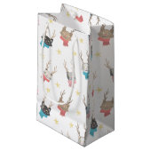 'Meowy Kerstmis'-feestkat in Antlers Patroon Klein Cadeauzakje (Voorkant Gekanteld)
