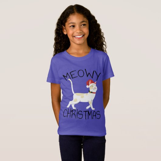 Meowy Kerstmis - Grappig kerstfeest T-shirt (Voorkant volledig)