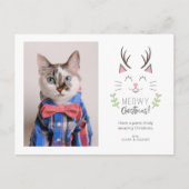 Meowy Kerstmis grillige kat met gewei Foto Feestdagenkaart (Voorkant)