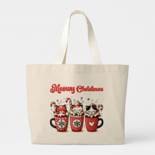 meowy kerstmis grote tote bag