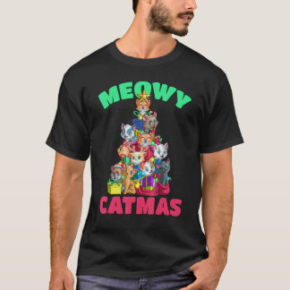 Meowy Kerstmis Kat Kerstboom Xmas Meisjes Jongens  T-shirt