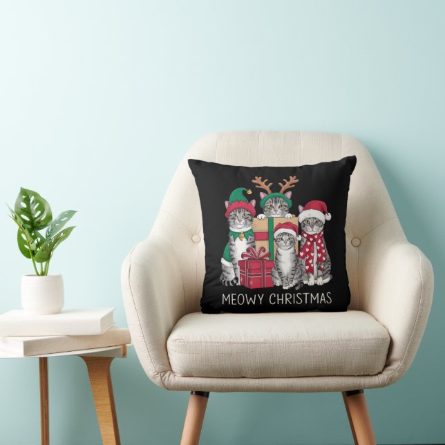 Meowy Kerstmis Kat Xmas Grappige Katten Liefhebber Kussen (Stoel)