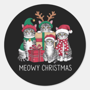Meowy Kerstmis Kat Xmas Grappige Katten Liefhebber Ronde Sticker