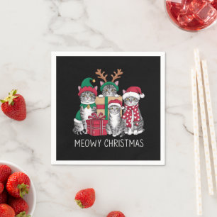 Meowy Kerstmis Kat Xmas Grappige Katten Liefhebber Servet